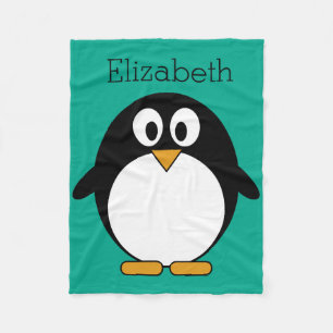 cute cartoon penguin emerald and black fleece blanket