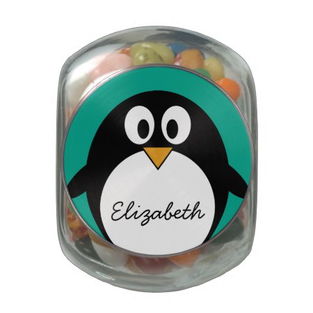 Cute Cartoon Penguin Emerald And Black Glass Candy Jar