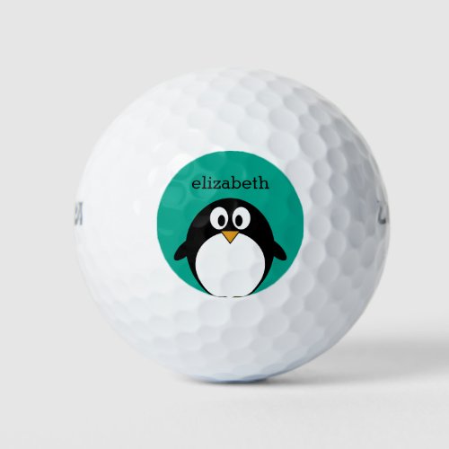 cute cartoon penguin emerald and black golf balls