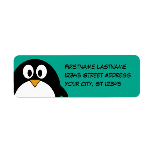 cute cartoon penguin emerald and black label