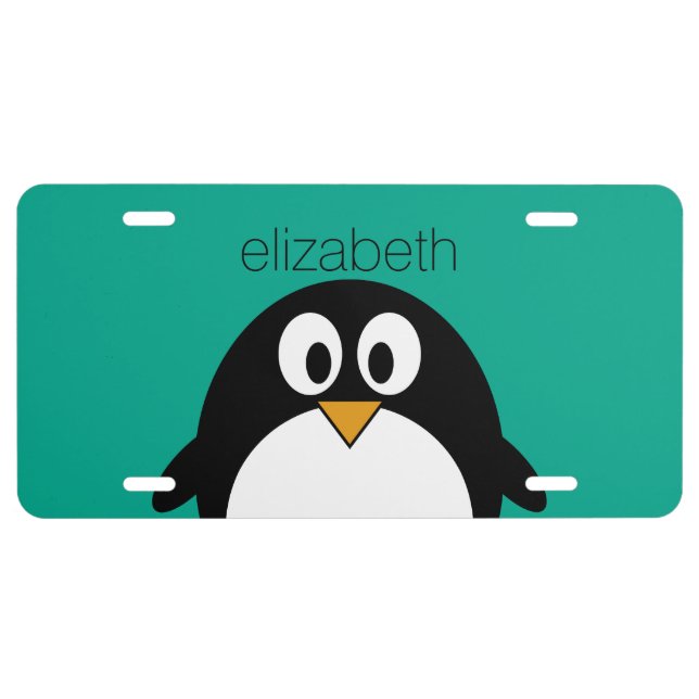 cute cartoon penguin emerald and black license plate (Front)