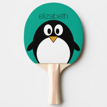 Cute Cartoon Penguin Emerald And Black Ping Pong Paddle by MyPetShop at Zazzle