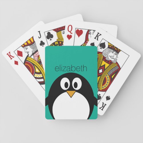 cute cartoon penguin emerald and black poker cards