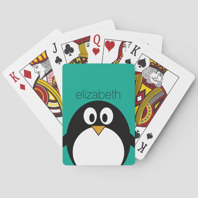 cute cartoon penguin emerald and black poker cards (Back)