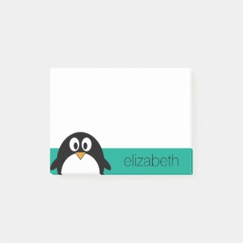 Cute Cartoon Penguin Emerald And Black Post-it Notes by MyPetShop at Zazzle
