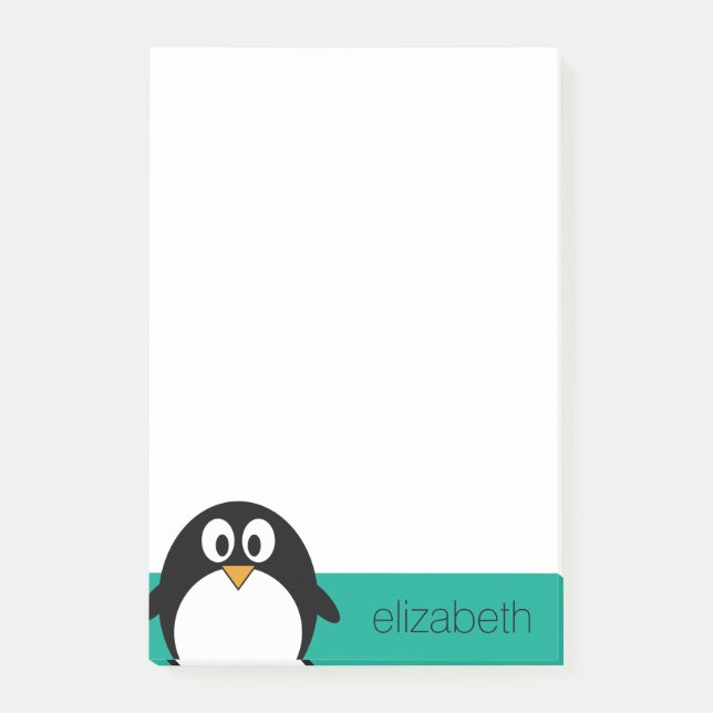 cute cartoon penguin emerald and black post-it notes (Front)