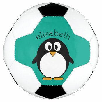Cute Cartoon Penguin Emerald And Black Soccer Ball by MyPetShop at Zazzle