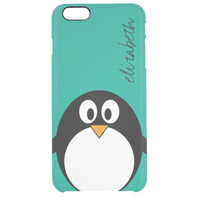 cute cartoon penguin emerald and black uncommon iPhone case (Back)