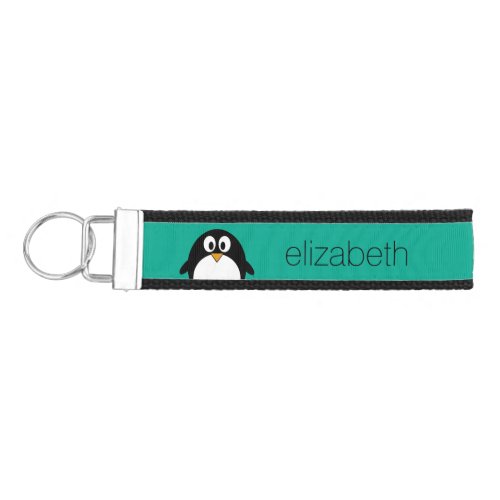 cute cartoon penguin emerald and black wrist keychain