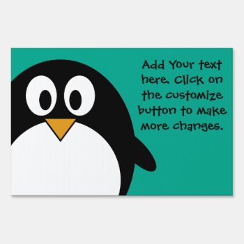 Cute Cartoon Penguin Emerald And Black Yard Sign by MyPetShop at Zazzle