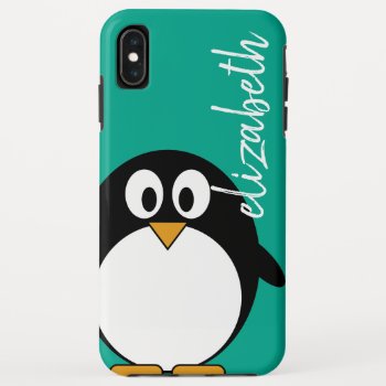 Cute Cartoon Penguin Emerald Handwritten Font Iphone Xs Max Case by MyPetShop at Zazzle