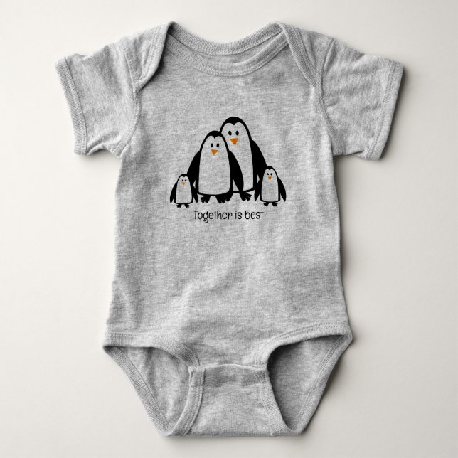 Cute Cartoon Penguin Family Together is Best Baby Bodysuit (Front)