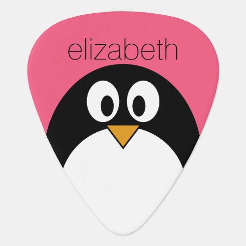 Cute Cartoon penguin Illustration Hot Pink Black Guitar Pick