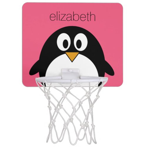 Cute Cartoon penguin Illustration Hot Pink Black Mini Basketball Hoop