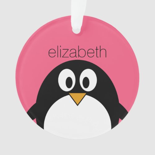 Cute Cartoon penguin Illustration Hot Pink Black Ornament