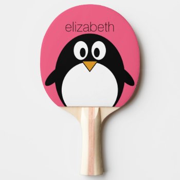 Cute Cartoon Penguin Illustration Hot Pink Black Ping-pong Paddle by MyPetShop at Zazzle