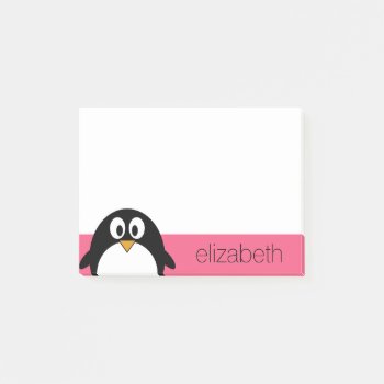 Cute Cartoon Penguin Illustration Hot Pink Black Post-it Notes by MyPetShop at Zazzle