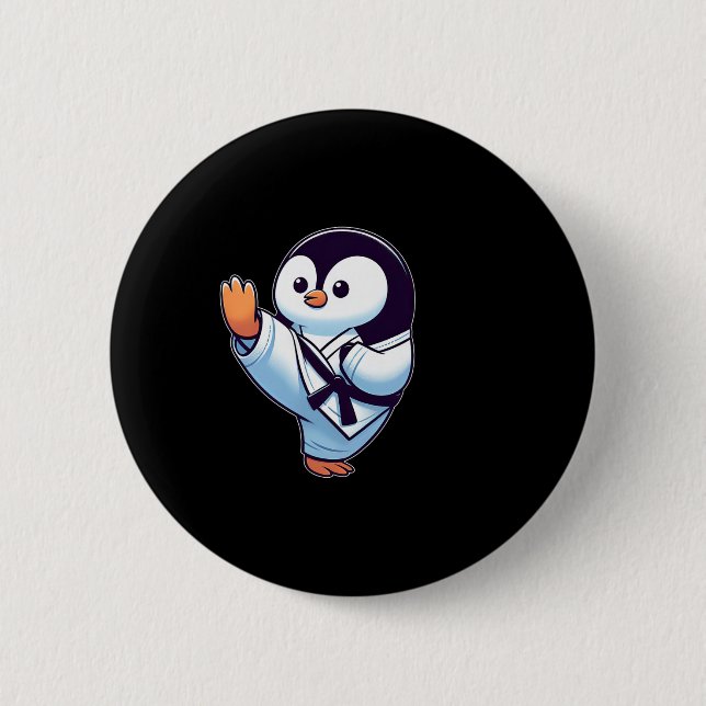 Cute Cartoon Penguin Karate Martial Arts  Button (Front)