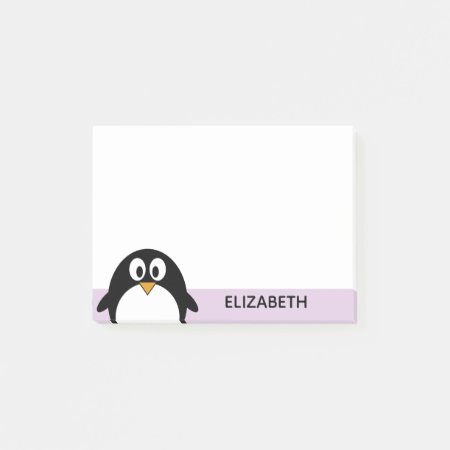 Cute Cartoon Penguin Lavender And Black Post-it Notes