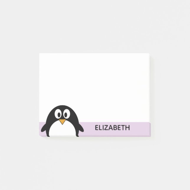 cute cartoon penguin lavender and black post-it notes (Front)