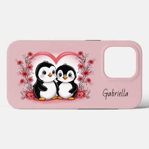 Cute Cartoon Penguin Lovers Heart Valentineâs Day  iPhone 13 Pro Case