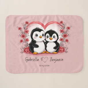 Cute Cartoon Penguin Lovers Heart Valentine’s Day  Sherpa Blanket