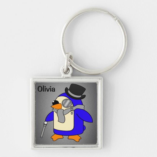 Cute cartoon penguin neutral gray keychain (Front)