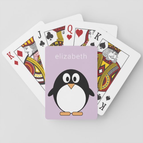 Cute Cartoon Penguin Pastel Purple Modern Name Poker Cards