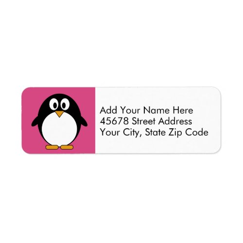 cute cartoon penguin pink and black label