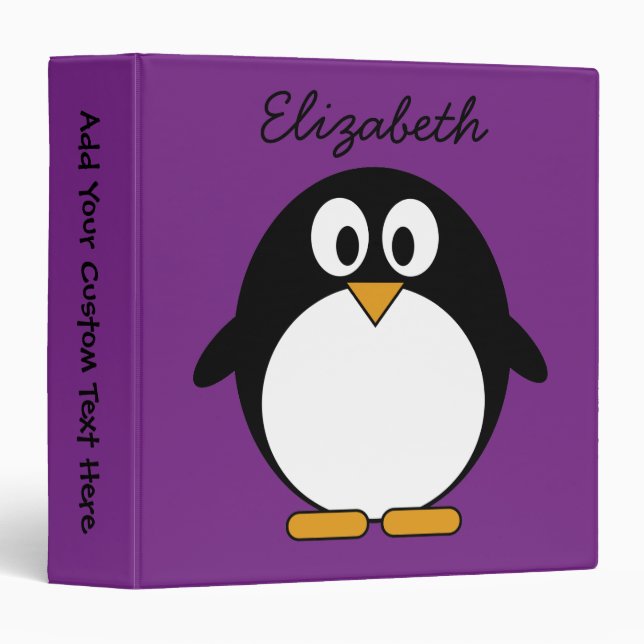 cute cartoon penguin purple 3 ring binder (Front/Spine)
