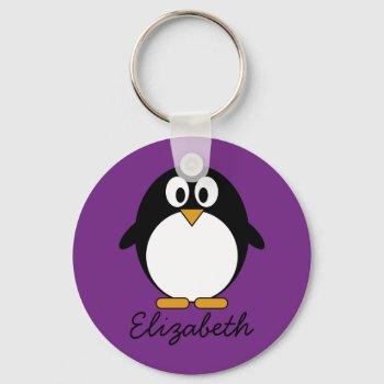 Cute Cartoon Penguin Purple Keychain by MyPetShop at Zazzle