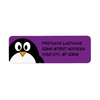 Cute Cartoon Penguin Purple Label by MyPetShop at Zazzle