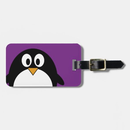Cute Cartoon Penguin Purple Luggage Tag