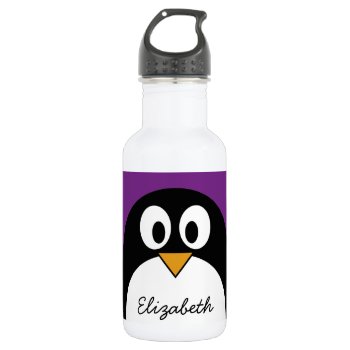 Cute Cartoon Penguin Purple Stainless Steel Water Bottle by MyPetShop at Zazzle