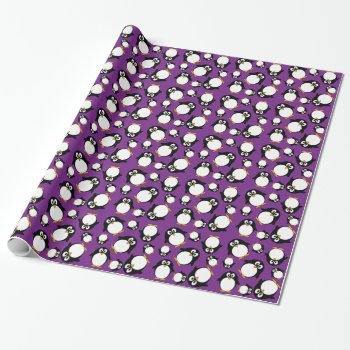 Cute Cartoon Penguin Purple Wrapping Paper by MyPetShop at Zazzle