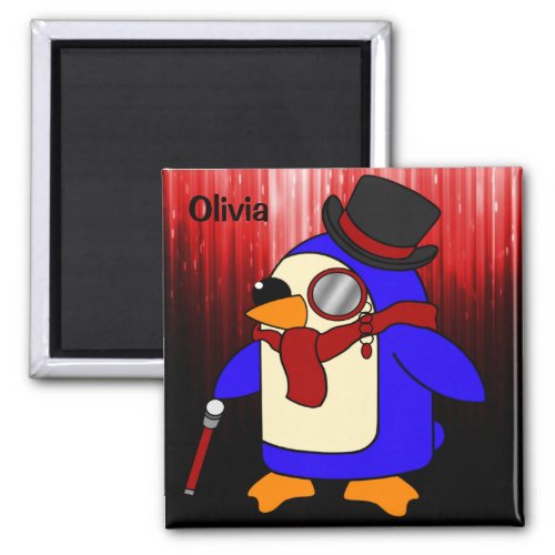 Cute cartoon penguin red and black magnet