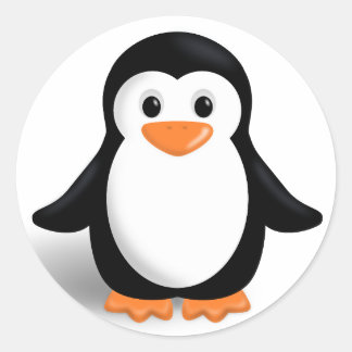Cute Cartoon Penguin Round Glossy Stickers