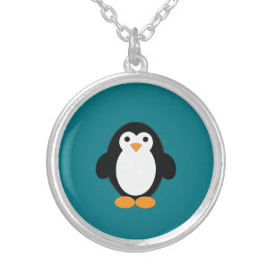 Cute Cartoon Penguin Silver Plated Necklace