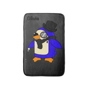 Cute cartoon penguin stylish black stone bath mat