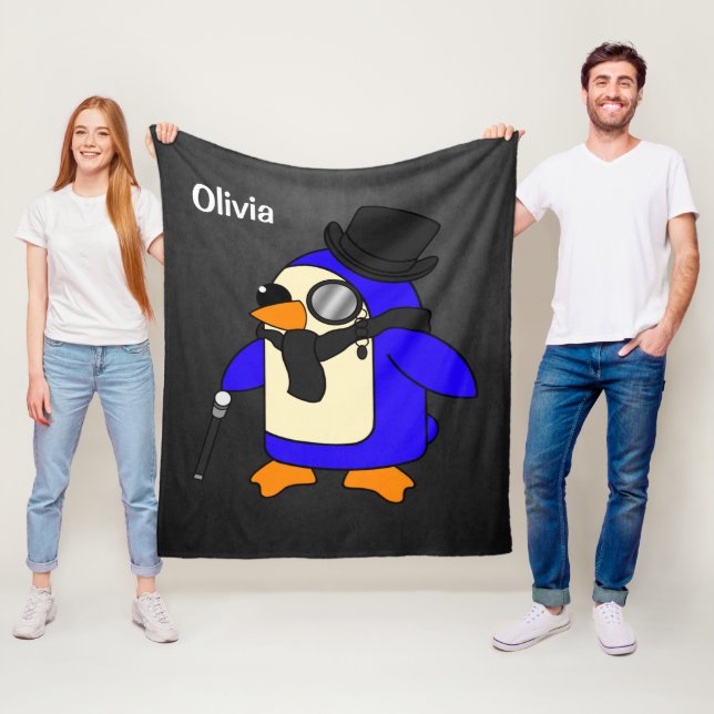 Cute cartoon penguin stylish black stone fleece blanket (In Situ)