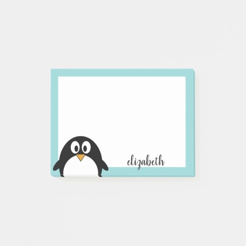 cute cartoon penguin teal blue and black post_it notes