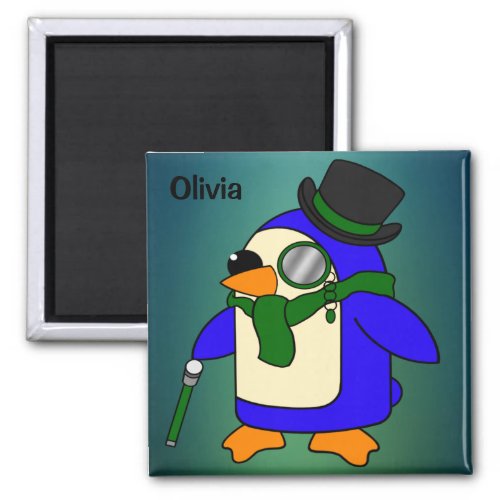 Cute cartoon penguin teal dark emerald green magnet