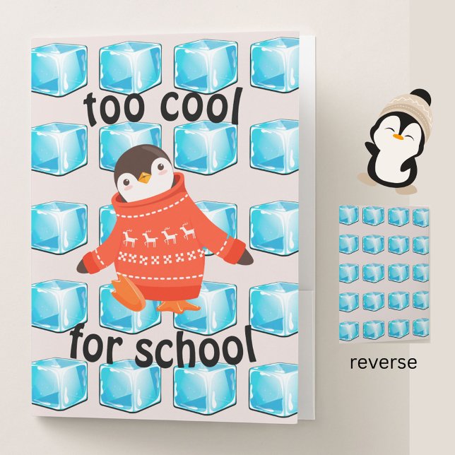 Cute Cartoon Penguin "Too Cool For School" Kids' Pocket Folder (Your kids will be too cool for school with this cute cartoon penguin file folder!)