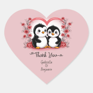 Cute Cartoon Penguin  Valentine’s Day Thank You Heart Sticker