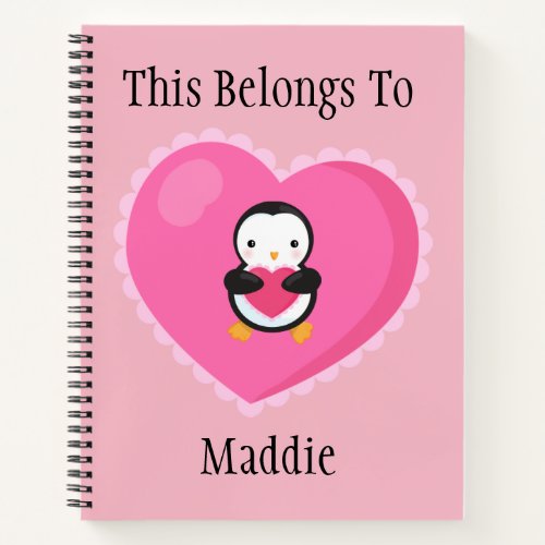 Cute Cartoon Penguin wHearts Notebook