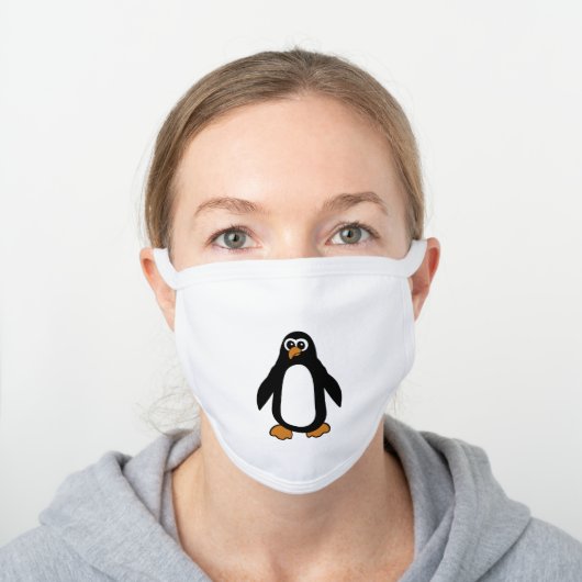 Cute Cartoon Penguin White Cotton Face Mask (Worn)
