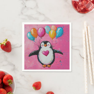 cute cartoon penguin with balloons napkins