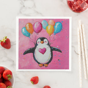cute cartoon penguin with balloons  paper dinner napkins