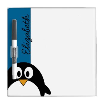 Cute Cartoon Penguin With Blue Background Dry-erase Board by MyPetShop at Zazzle
