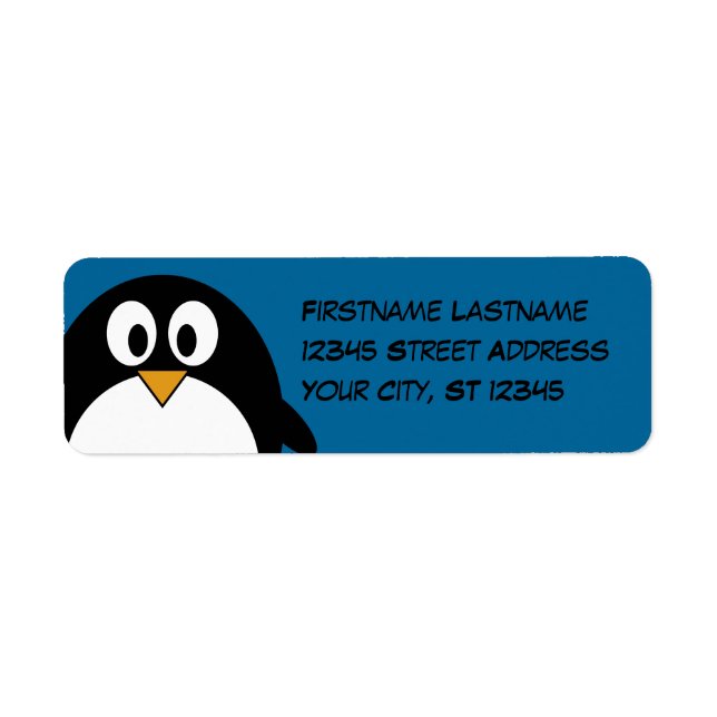 cute cartoon penguin with blue background label (Front)
